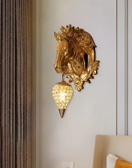 Golden Horse Head Wall Light
