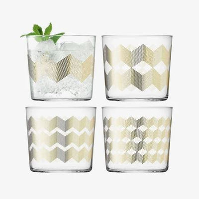 Chevron Tumblers 310ml, Set of 4 - Assorted Gold
