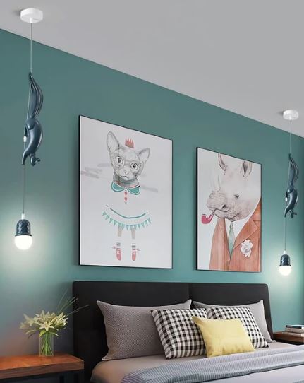 Acorn Squirrel Pendant Light - Blue