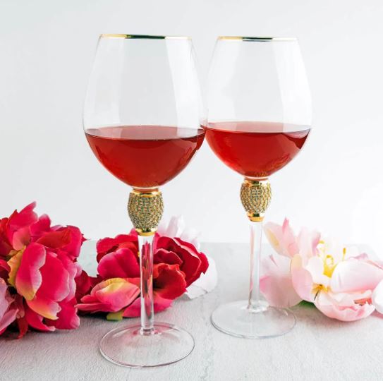 Red Wine Glass Set | Imported | Unique | Classy | Designer Wine Glass with Gold Rim | Fancy | Luxury