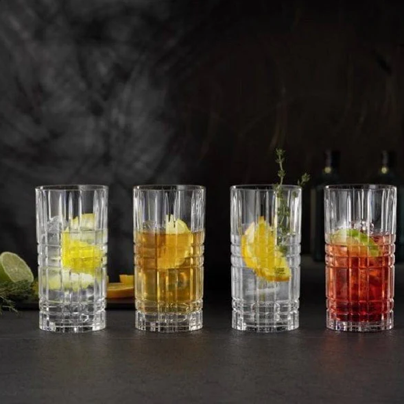 Highland Square Long Drink Glasses 375ml, Set of 6