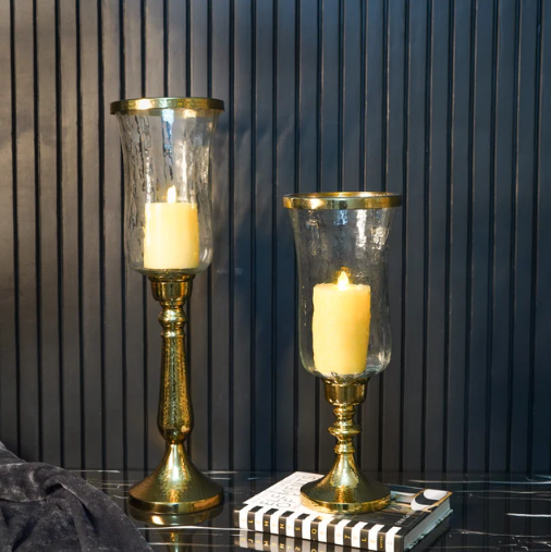 Gold Hammered Vintage Candle Holder, Large