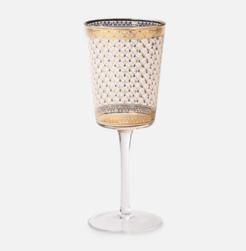 Set of 2 Clear Criss Cross Printed Wine Glasses