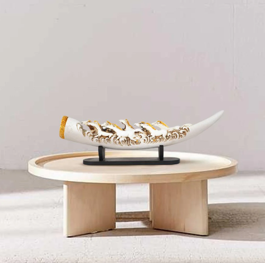 Eight Running Horses Carved In Tusk | Feng Shui Table Accent