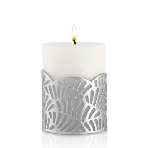 Crackle Jali Pillar Candle In Silver, Small