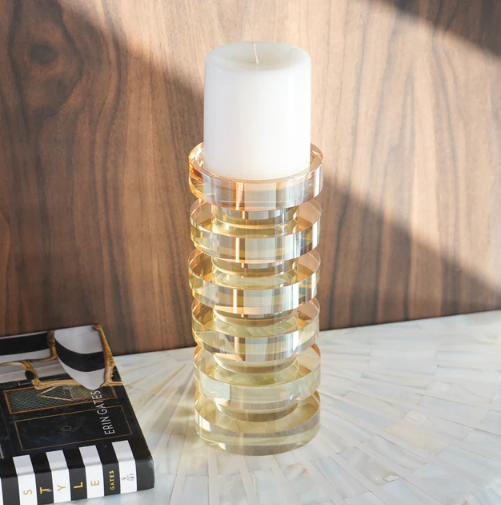 Crystal Stacked Rings Candle Holder, Tinted Gold