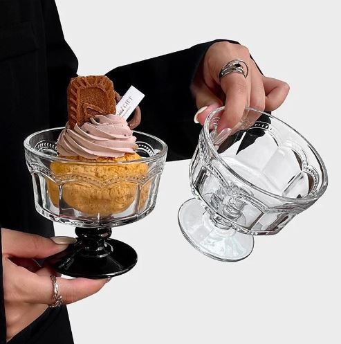 Glossy Black Stem Multi Serving Glass - Set Of 6