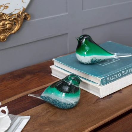 Avis Glass Decorative Sculptures, Set of 2 - Emerald