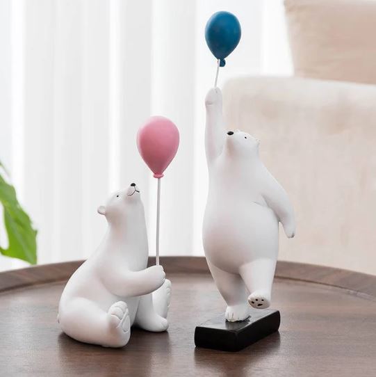 Standing Bear with Balloon Sculpture - Blue