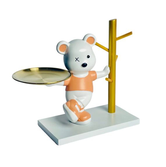 Elegant Teddy with Tray Modern Decorative Showpiece