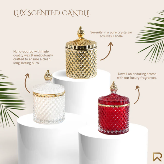Red & Gold Crystal Jar Scented Candle with Lid