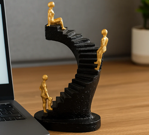 Golden Ascent – Stairway Figurine Decor