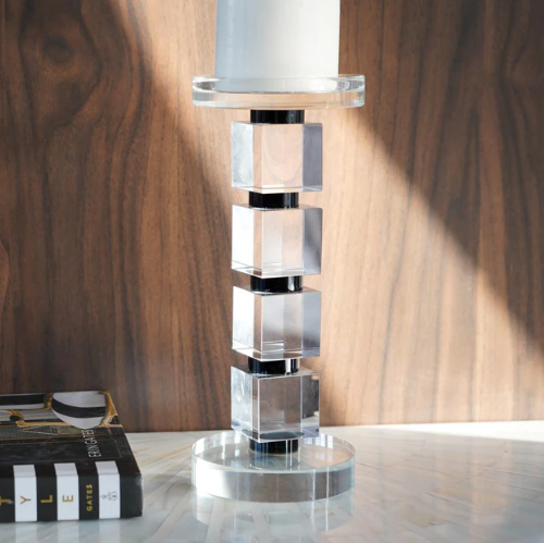 Crystal Stacked Cubes Candle Holder, Black & Clear