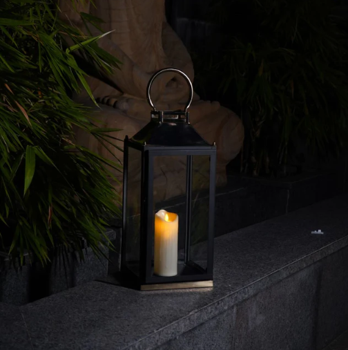 Lantern Stainless Steel & GLass Black & Gold