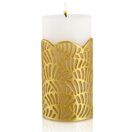 Crackle Jali Pillar Candle In Gold, Large