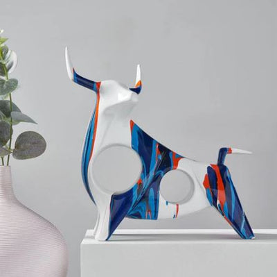 Standing Bull Decorative Sculpture - Splash Blue
