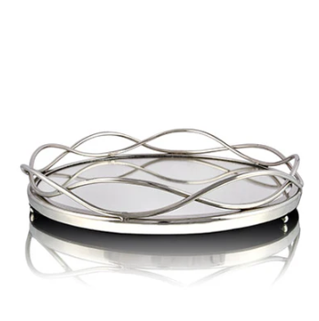 Round Brillo Mirror Glass SS Tray, Silver