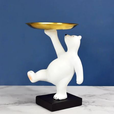 Balancing Bear Sculpture with Trinket Tray