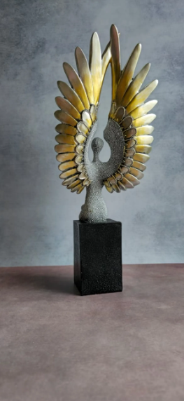 Silver Glittering Lady with Open Wings