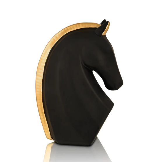 Black & Gold Steed Horse Polyresin Figurine with White Base