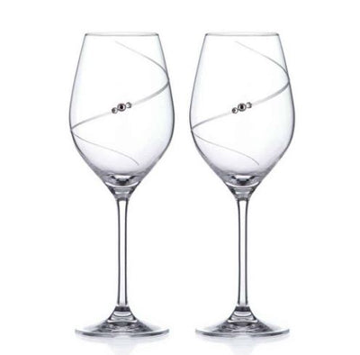 Silhouette White Wine Glasses Adorned with Swarovski® Crystals – Set of 2 - Made In United Kingdom