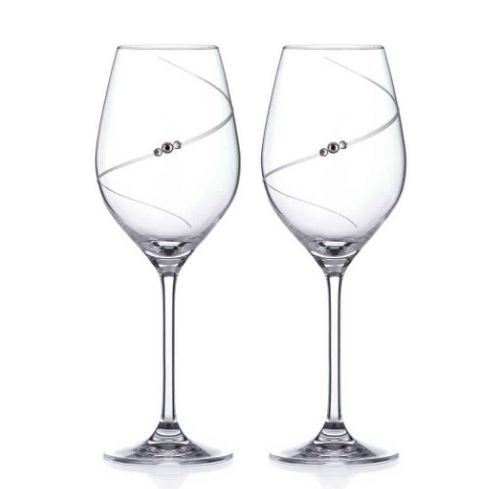 Silhouette White Wine Glasses Adorned with Swarovski® Crystals – Set of 2 - Made In United Kingdom