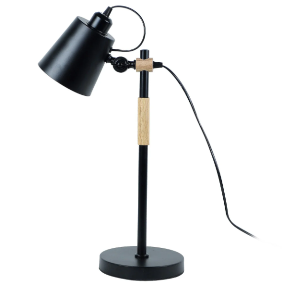 Modern Nordic Wood & Metal Study Lamp With Black Base By Ss Lightings