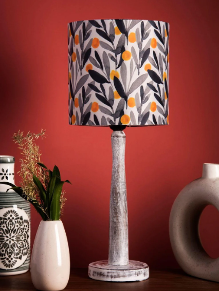 Distress White Wooden Lamp with Yellow Leaf Shade