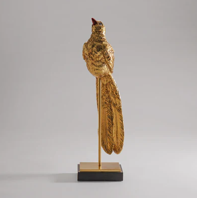 Gold Polyresin Bird Figurine with Stand