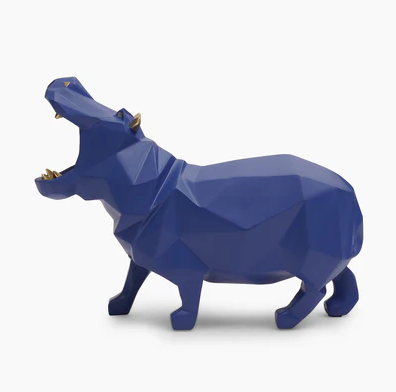Blue Polyresin Hippopotamus Figurine