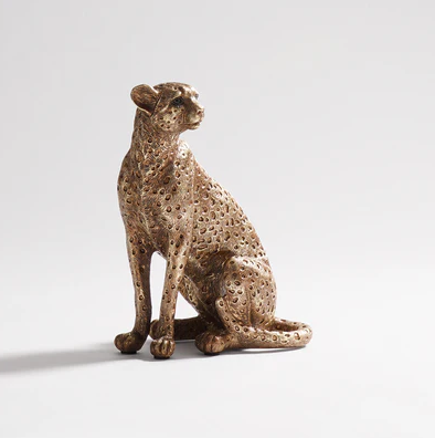 Gold Polyresin Sitting Cheetah