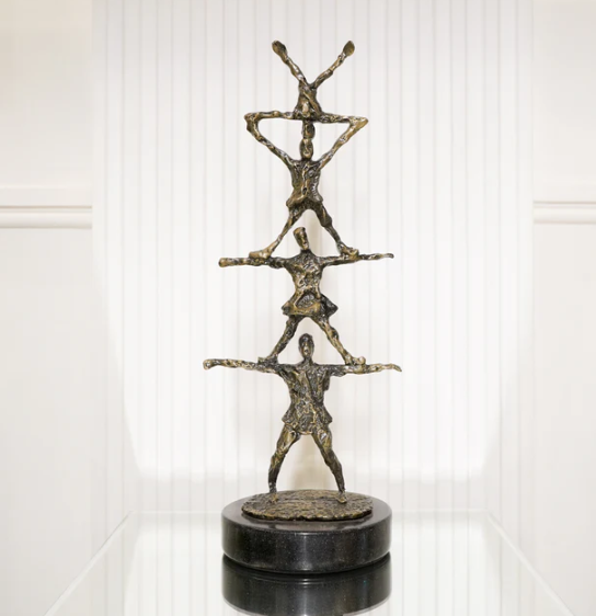 Brass Four People Towering Unity Figurine on Marble Base
