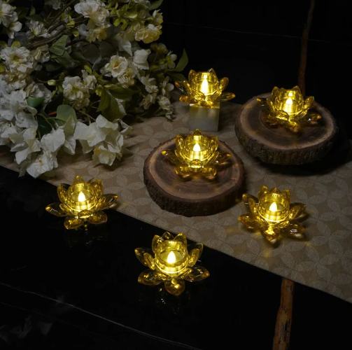 Led Lotus Tealights set of 6, Gold