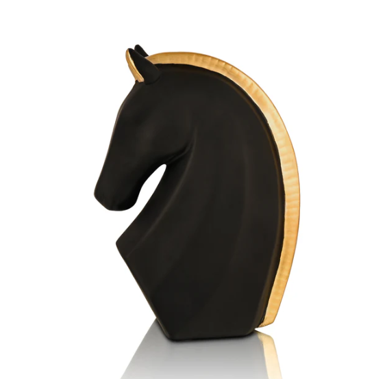Black & Gold Steed Horse Polyresin Figurine with White Base