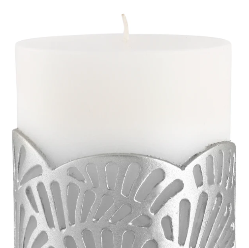 Crackle Jali Pillar Candle In Silver, Small