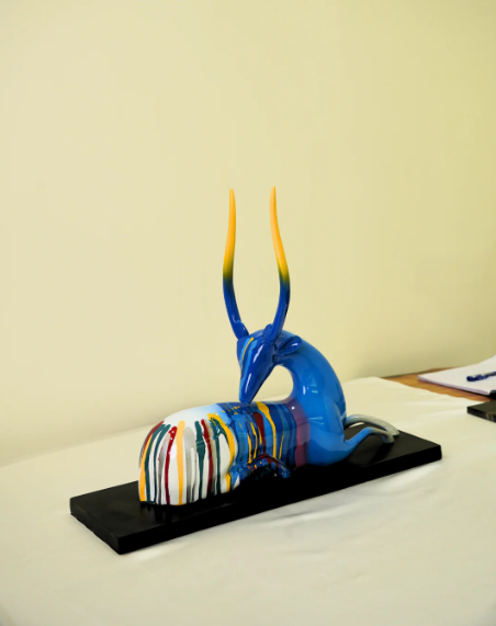 Deer Multi Sitting – Multi-Blue – Elegant Artistic Home Decor Sculpture