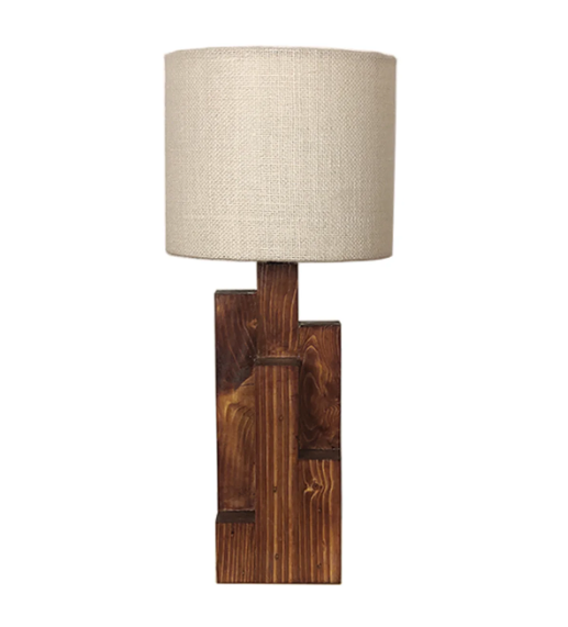 Skyline Brown Wooden Table Lamp with Yellow Printed Fabric Lampshade (BULB NOT INCLUDED)