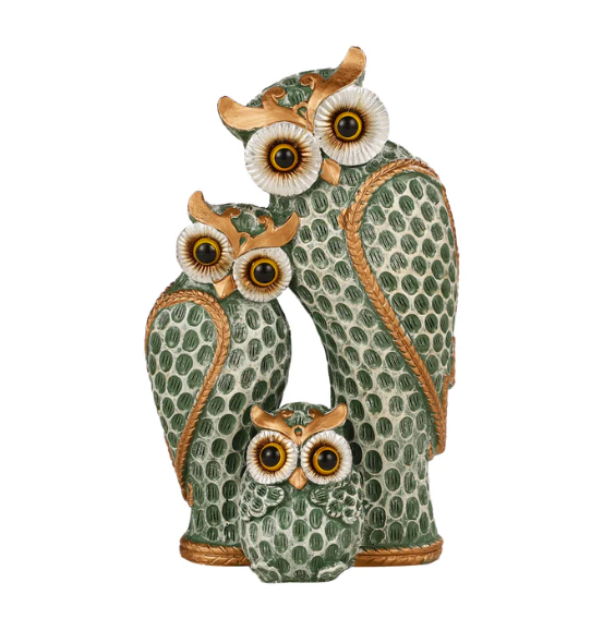 The Loving Owl Family Statue (Green)