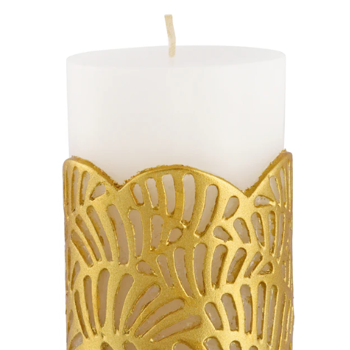 Crackle Jali Pillar Candle In Gold, Large