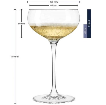 Cheers Champagne Bowl Glasses 315ml, Set of 6