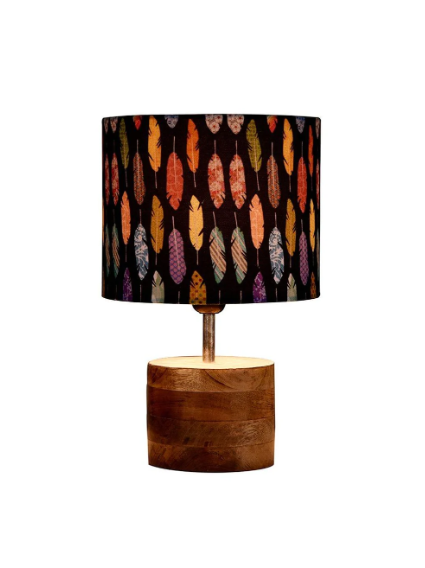 Wooden Brown Log Lamp with Colorful Feathers Shade