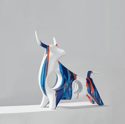 Standing Bull Decorative Sculpture - Splash Blue