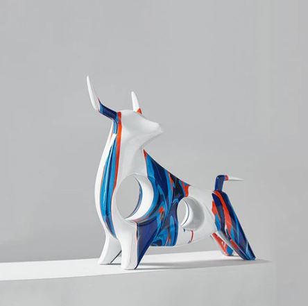 Standing Bull Decorative Sculpture - Splash Blue