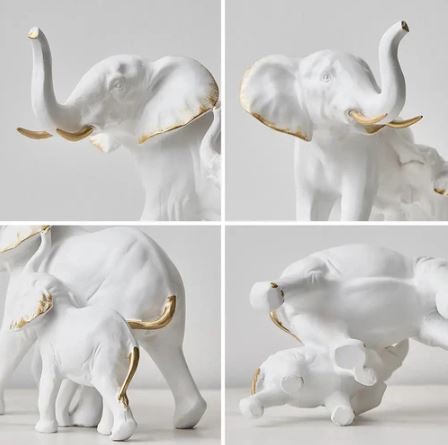 Mother & Baby Elephant Decorative Sculpture - White