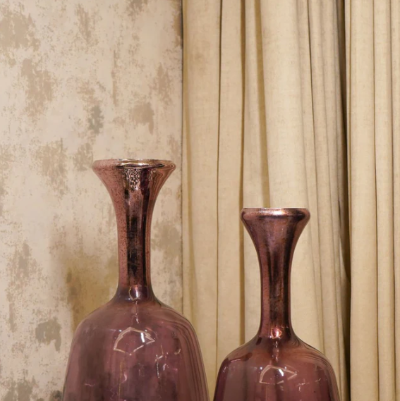 Purple Glass Surahi Decorative Vase, set of 2