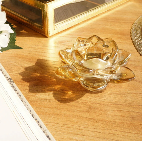 Gold Lotus Glass Tealight Candle Holder