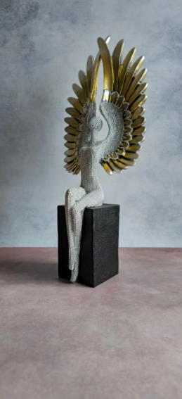 Silver Glittering Lady with Open Wings