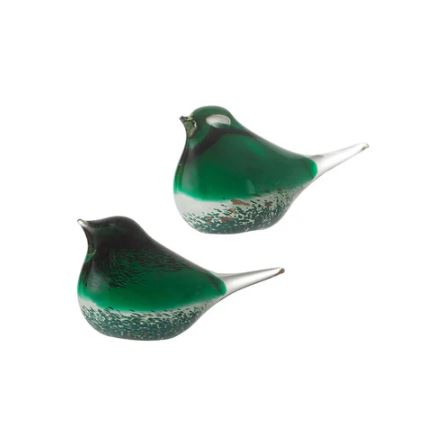 Avis Glass Decorative Sculptures, Set of 2 - Emerald