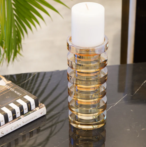 Crystal Stacked Rings Candle Holder, Tinted Gold