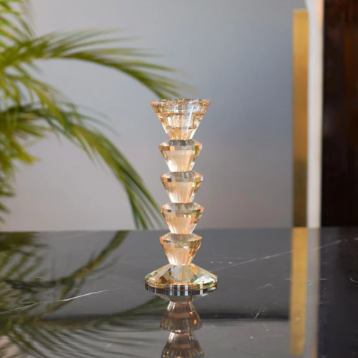 Dual Side Crystal Tapered Candle Holder, Tinted Gold